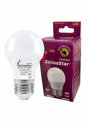 Светодиодная лампа siriusstar 3408 g45 6w-4000k-e27