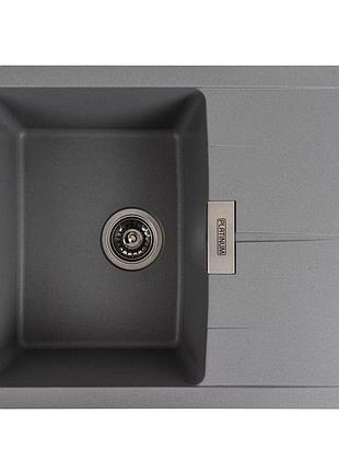 Гранітна мийка для кухні platinum 6250 zirkone матовий сірий металік