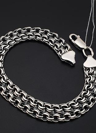 Широкий серебряный браслет мужской бисмарк двойной. браслет на руку серебро 925. ширина 9 мм. длина 21 см