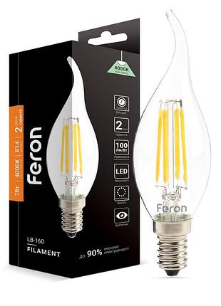 Светодиодная лампа feron filament lb-160 7вт e14 4000k свеча на ветру