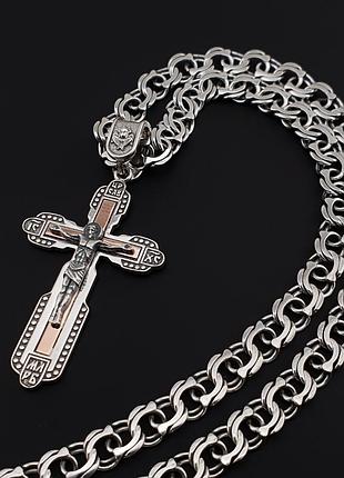 Серебряная цепочка с крестиком 70 см. серебряный крестик с золотыми пластинами и серебряная цепочка мужская бисмарк 70