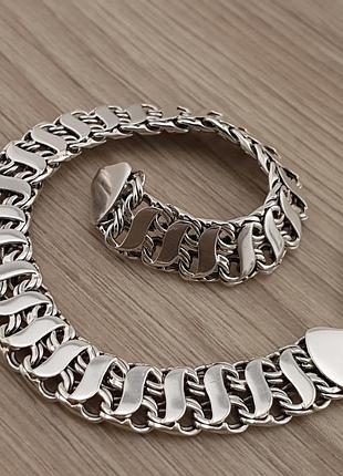 Серебряный широкий браслет бисмарк для мужчины. 22 см