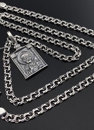 Мужская серебряная цепочка и ладанка иконка святой николай серебро 60 см