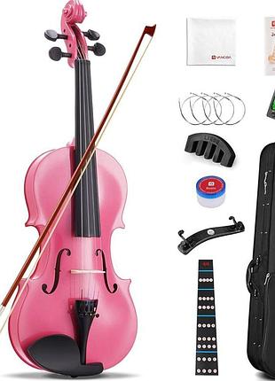 Рожева акустична скрипка 4/4 vangoa (metallic pink)