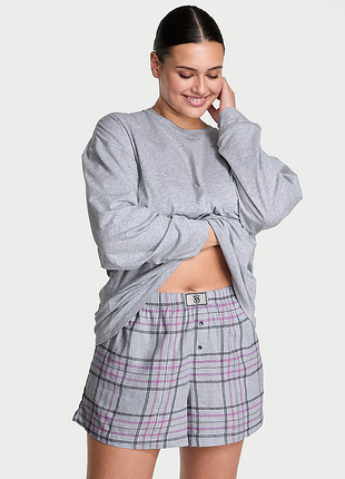 Мягкая фланелевая пижама victoria’s secret flannel long-sleeve short tee-jama set