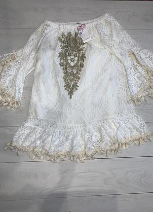 Накидка на купальник біла з круживом нова new collection s-m