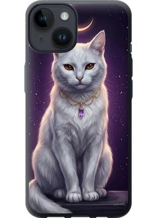 Чехол на iphone 14 mystic white cat gothic dark purple gold из силикона fch_0149555