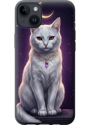 Чехол на iphone 14 plus mystic white cat gothic dark purple gold из силикона fch_0149556