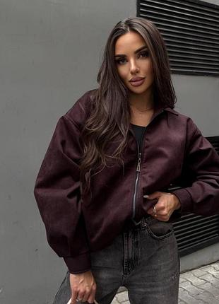 Бомбер жіночий замшевий oversize | шоколад коричневий | 42–48