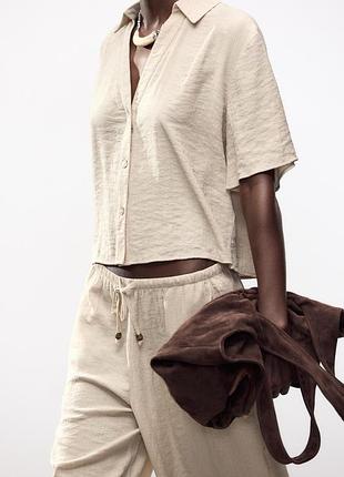 Легкая рубашка zara жатая вискоза