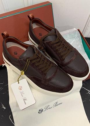 Мужские кожаные коричневые кеды кроссовки лоро пиана loro piana