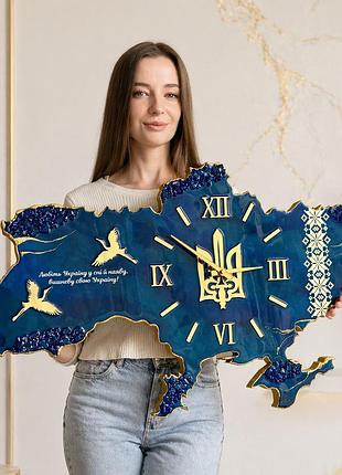 Часы настенные из эпоксидной смолы "карта украины" 140х90 см