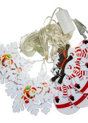 Xmas гирлянда штора фигурки 3d снеговика и снежинки 3m*70cm 95l теплый белый ww 8183