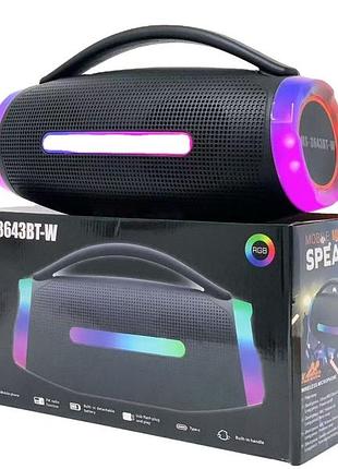 Портативна bluetooth-колонка ms-3643bt-w з бездротовим мікрофоном, rgb-підсвітка, usb, sd, fm, aux, 20 вт