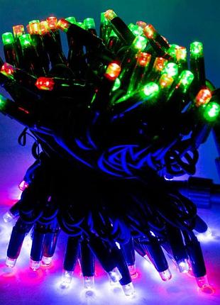 Xmas гірлянда led 100l 3.3 line m-2 multi 10 mетров вуличний + соед чорний дріт 8108