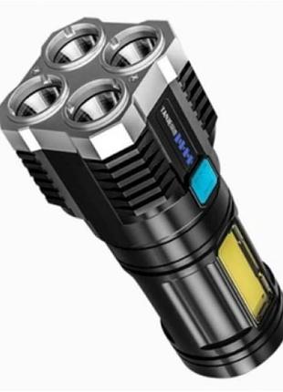 Фонарь аккумуляторный ручной topa f-905 4 led с зарядкой от usb + боковым светом cob