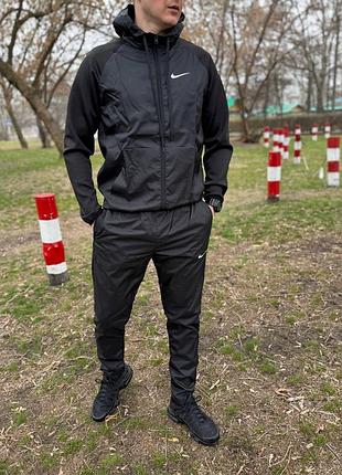 Спортивний костюм чоловічий з плащівки та дайвінгу чорний
