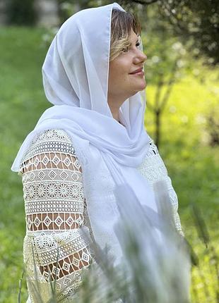 Белый платок «мила» для церкви, храма, венчания, крестин | женская накидка на голову