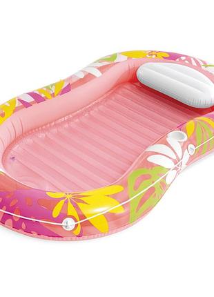 Пляжный надувной матрас intex tropical oasis с подголовником и подстаканником 196x112×23 см, 2 камеры, до 100 кг