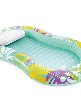 Надувной шезлонг-матрас intex tropical oasis для плавания 196x112×23 см, с подголовником, тросовый леер, подстаканник, до 100 кг