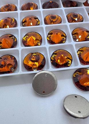 Пришивные стразы lux 10мм, форма риволи, цвет amber , 1шт