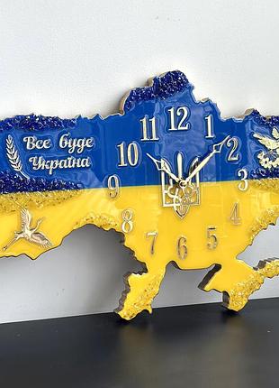Часы настенные из эпоксидной смолы "карта украины" 90x60 см