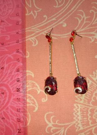 Серьги подвески женские нарядные нежные красные золотистые