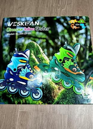 Детские роликовые коньки weskifan dinosaur (зеленые, размер 30-33)