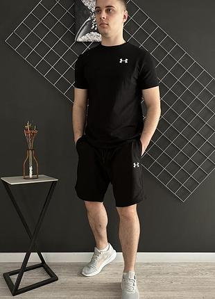 Шорти under armour білий лого + футболка under armour чорна rd189/rd218