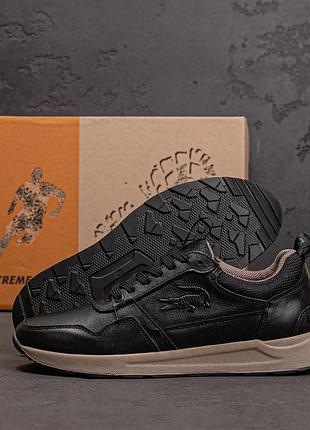 Мужские кожаные кроссовки lacoste classic black черные