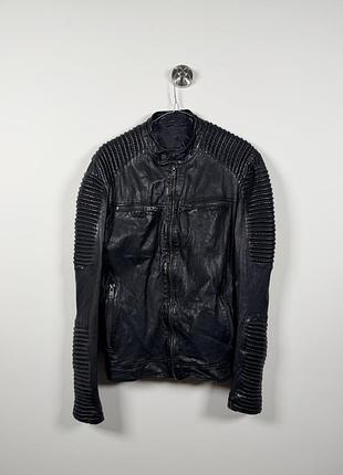 Черная кожаная куртка косуха be edgy ( allsaints, g star, diesel, rick owens ) размер л/l