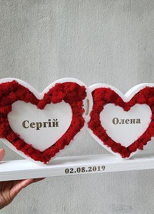Именивный подарок на день валентина – двойное сердце из мха с именами и датой | подарок любимой/коханой 14 свирепости