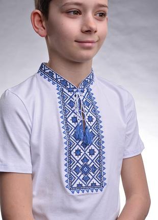 Вишиванка хлоп’яча зоряне сяйво синя на білому 128, белый