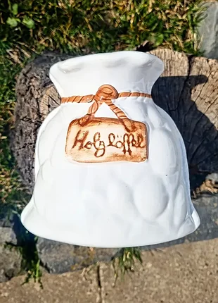 Интересная винтажная ваза для хранения кухонных принадлежностей «holzlöffel», перекалад «деревянные ложки».