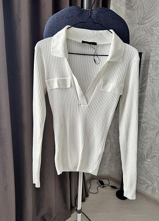 Біле поло zara в рубчик, розмір s, мʼякенька тканина