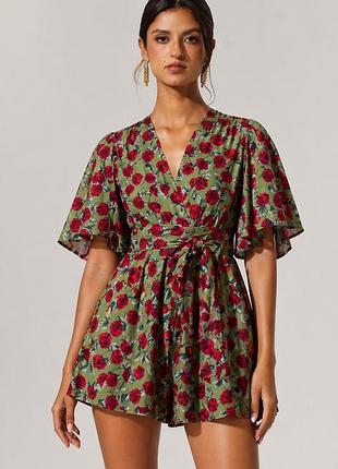 Платье ромпер ax paris, one size, s, m armani комбинезон в цветочный принт, мини, зеленый