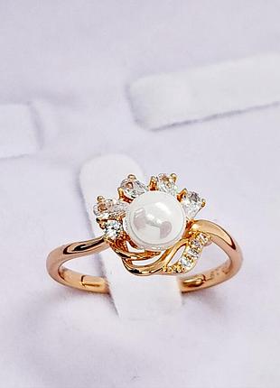 Каблучка жіноча з перлиною, медзолото xp 18k, р 18,5., 19,. 19,5. 19.5