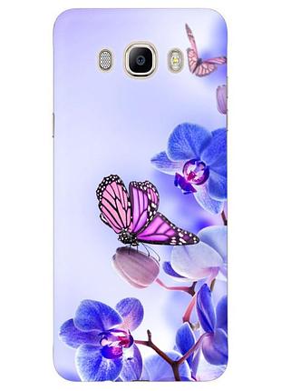 Чехол силиконовый с картинкой на samsung galaxy j5 2016 (j510) (цветок, бабочка на орхидее)