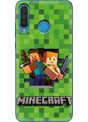 Чехол силиконовый с картинкой на huawei p30 lite (майнкрафт, minecraft)