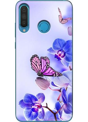 Чохол силіконовий з картинкою на huawei p30 lite (квітка, метелик на орхідеї)