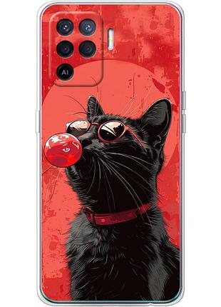 Чехол силиконовый с картинкой на oppo reno 5 lite (стильный котик)