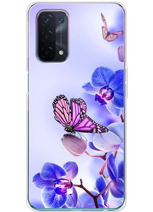 Чехол силиконовый с картинкой на oppo a54 5g (цветок, бабочка на орхидее)