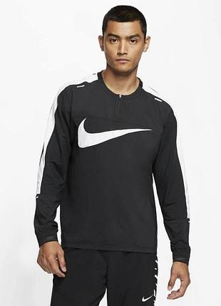 Стильний чоловічий спортивний світшот / бігова кофта nike element wild run 1/4 zip у класичному чорному кольорі