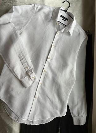 Біла чоловіча сорочка льон+бавовна zara, р. m-l