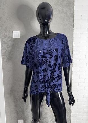 Трикотажна блуза з вузликом на животі блузка набивний велюр george, xxxl 54р
