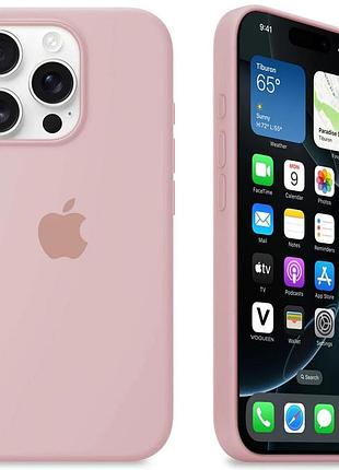 Силиконовый чехол для iphone 15 pro max с закрытым низом silicone case пудровый pink sand 19 (бампер)