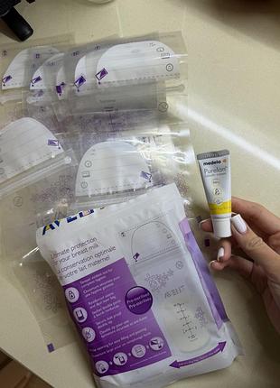 Набор для мамы крем для сосков purelan пакеты. для молока philips avent