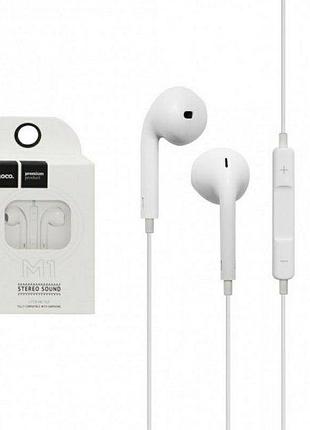 Наушники проводные вкладыши hoco m1 гарнитура с микрофоном круглый шнур white