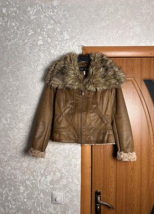 Armani jeans women's brown faux shearling biker jacket with faux fur collar avantgarde y2k opium balenciaga
