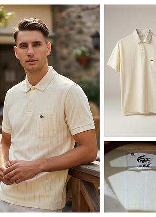 Lacoste, вінтажне чоловіче бавовняне поло у смужку у жовтому кольорі з нагрудною кишенею